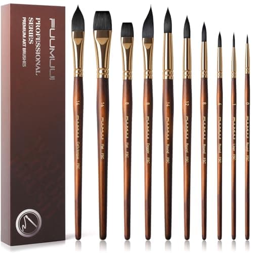Watercolor Brushes Professional, Fuumuui 10Pcs Synthetic Squirrel Hair Water Color Paint Brush Set for Artists - Flat, Round Pointed, Dagger, Cats Tongue Oval Wash for Watercolor Gouache Inks Painting