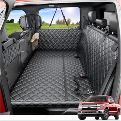 REEVAA Dog Truck Seat Cover for Back Seat, Hard Bottom, XL, Black | 450 lbs Extender, 45% More Space Hammock for 2-4 Dogs, Waterproof, Zippered Mesh Window, Fits Crew Cab Trucks & Large SUVs