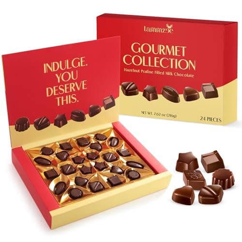 Holiday Chocolate Gift Basket, Milk Chocolate Filled with Hazelnut Praline 24 Pieces, Ideal Chocolate Gift Box for Sharing and Gifting, Perfect Fancy Chocolate for Parties and Special Occasions