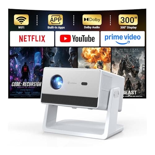 HAPPRUN 1500 ANSI 4K Decoding Outdoor Projector with Built-in Streaming App | Smart Projector with WiFi and Bluetooth, 270° Stand, Electric Focus & Keystone, Dolby Audio for Indoor & Outdoor Movies