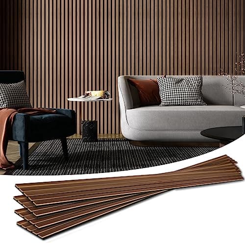 Art3d 4-Pack Soundproof Wood Slat Wall Panels, 94.5 x 7.9 Inch, Walnut | Wood Grain Finish, Effortless Setup, Sustainable, Long-Lasting, Noise Reduction, Easy to Care, for Living Room, Bedroom