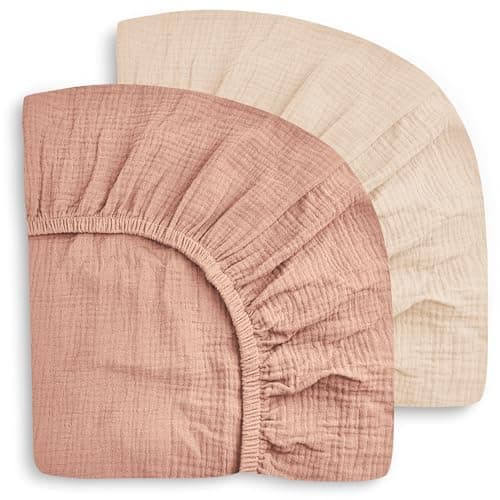 SWEET DOLPHIN 2-Pack Muslin Crib Sheets for Boys & Girls, Ultra Soft Breathable 40S Long-Staple Cotton Fitted Baby Sheets for Standard Crib Mattress 52"x28", Light Bean Paste- Nursery Essentials