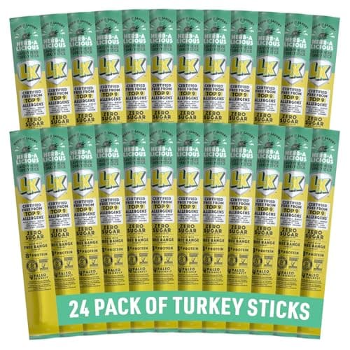 Lorissa's Kitchen Herb-A-Licious Herb Turkey Sticks - (Pack of 24) 1 oz | Savory - Meat Sticks - Ready to Eat Protein Snacks - Free from Top 9 Allergens - Made with Free Range Turkey - Zero Sugar