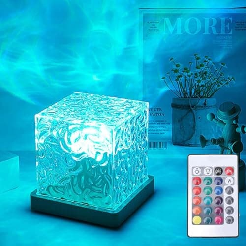 Ocean Wave Projector Light, Water Ripple Mood Lighting Ambient Room Decor | 16 Color LED Shower Light,Bathroom Light Shower Lamp,USB Powered ,with Remote,Cube Night Light Decor for Kids Room,Girl Gift