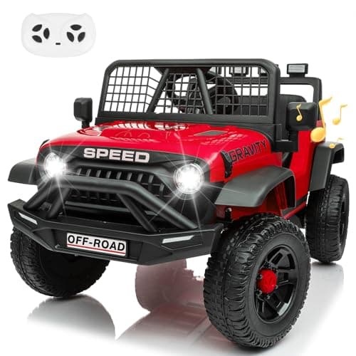 Blissride 24V Ride on Toys w/Remote Control, 4WD Kids Ride on Truck Car, 3 Speed, Bluetooth Music, Wide Seat, Spring Suspension, LED Light, Birthday for Boys Girls Toddler (Black+Red)