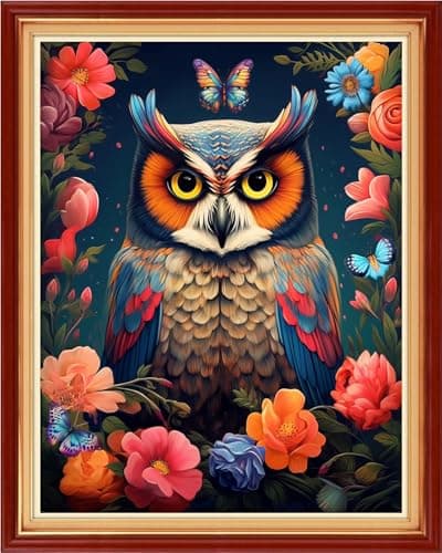 Foxhool Stamped Cross Stitch Kits,11CT Printed Cross Stitch Pattern Full Embroidery Kits for Beginner Needlepoint Kits&Flower owl 16x20 inch