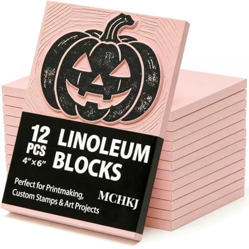 Linoleum Blocks for Printmaking, Pink Rubber Stamp Carving Blocks Rubber Carving Blocks Linocut Block for Stamp Maker Printmaking Supplies (Pink - 12 Pcs)