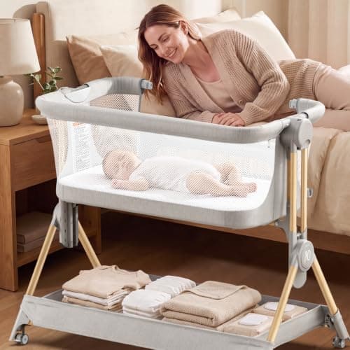 ANGELBLISS Baby Bassinet, 3-in-1 Bedside Sleeper, One-Click Foldable Crib