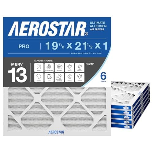 Aerostar Air Filter 20x20x1 MERV 13 AC Filter, HVAC, Furnace Filter, 6 Pack | ACTUAL SIZE (19.75 x 19.75 x 0.75) AC Filter, Furnace Filter, Allergies, Dust, Pet Dander & Smoke MERV 13 (MPR 1500)