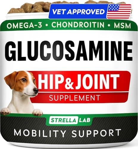 STRELLALAB Advanced Glucosamine for Dogs, Chondroitin MSM Joint Supplement | Hip Joint Supplement for Dogs Mobility w/Omega-3 - Joint Pain Relief - Chewable Treats, All Breeds - Vet-Approved (120Ct)