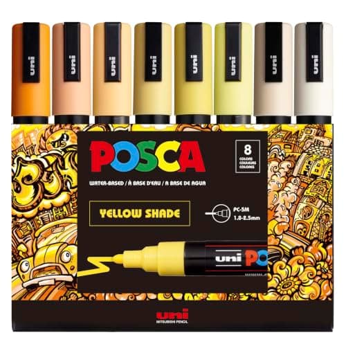 posca® PC-5M Water-Based Paint Markers, Medium Reversible Tip (1.8–2.5 mm), 8 Count Yellow Shade Colors