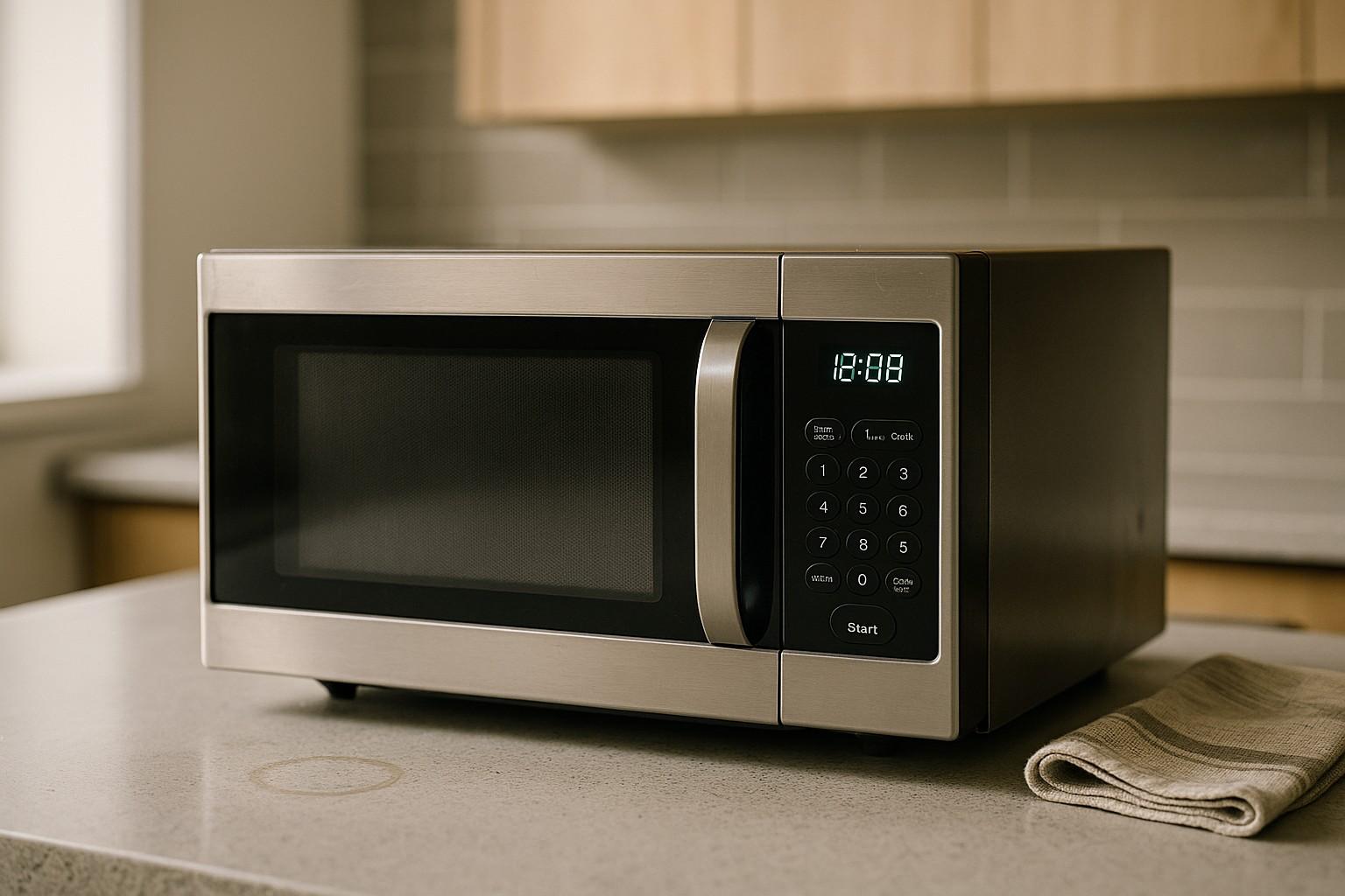Modern microwave on a counter