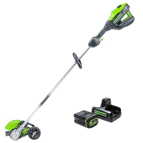 Greenworks 82V 8 in Cordless Electric Lawn Edger, 4.0 Ah Battery, Charger | 8" Brushless Lawn Edger, Curb Wheel, Tool-Free Depth Adjustment, Lightweight Build, for Yard Driveway Sidewalk Edge Trimming