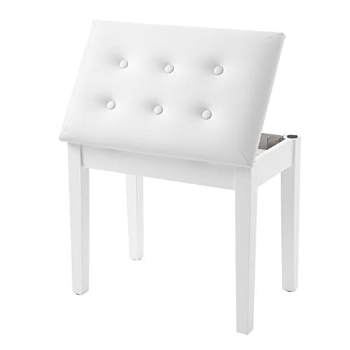 SONGMICS Wooden Piano Bench with Padded Cushion and Storage Compartment | Piano Chair Seat, Vanity Stool, 22 x 13.8 x 19.5 Inches, White, MARY Collection ULPB55WT