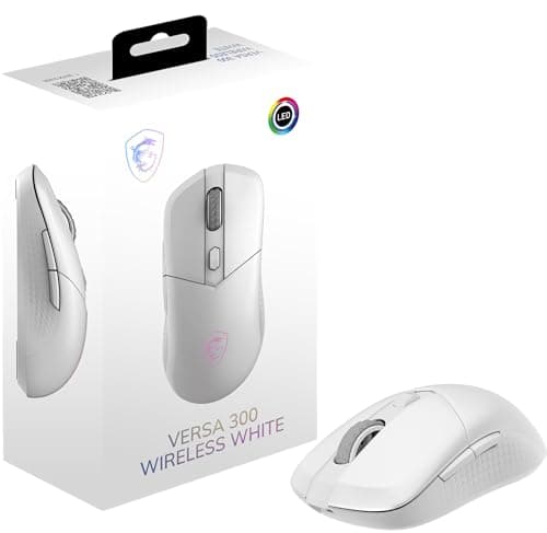 msi Versa 300 Wireless White Gaming Mouse, 8000 DPI, 30M+ Clicks Kailh Switch, Optical Sensor, Ergonomic Ambitextrous Hand Design, RGB Light