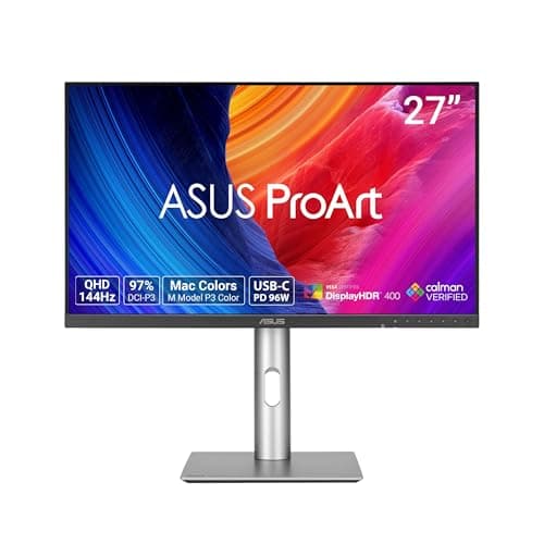 ASUS ProArt PA278CGRV 27 Inch 1440p USB-C Professional Monitor for Mac | Calman Verified, Delta E<2, Daisy Chain, Auto KVM, IPS, 144Hz, USB-C PD 96W, Ergonomic Stand, Light Sync, HDMI, DisplayPort