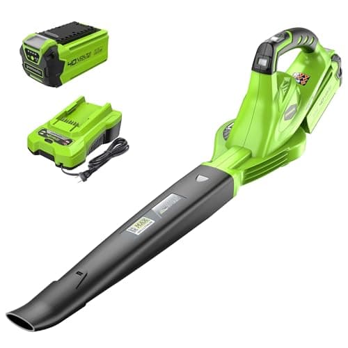 Greenworks 40V Cordless Leaf Blower, 135 CFM, 2.0 Ah Battery and Charger | 40V sweeper, Cordless, Powerful Performance for Yard Maintenance, Heavy Duty Debris Removal