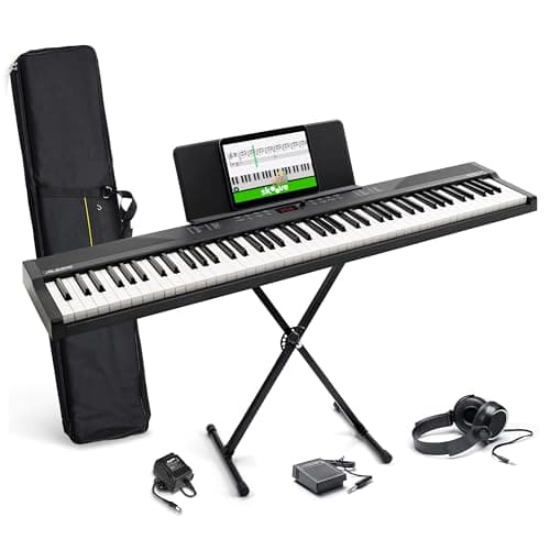 Alesis Recital Play 88-Key Piano Keyboard Bundle | Portable, 480 Voices, Split/Layer Modes, Includes Lessons, Stand, Sustain Pedal, Headphones, Carry Bag, for Beginners