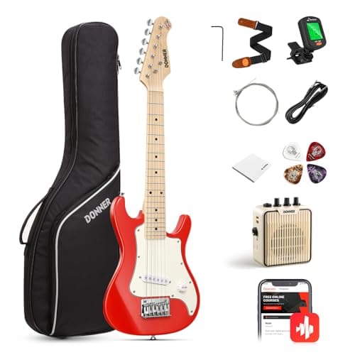 Donner 30 Inch Kids Electric Guitar Beginner Kit ST-Style (Red) | Mini Electric Guitar for Boys Girls with Amp, 600D Bag, Tuner, Picks, Cable, Strap, Extra Strings, and Lessons, DSJ-100