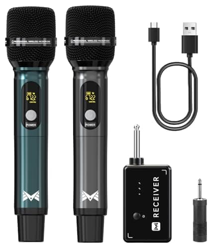 ECHOMUSSY Dual Rechargeable Wireless Microphones for Karaoke & Singing