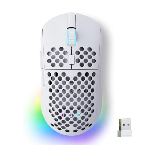 TMKB Falcon M1 Wireless Gaming Mouse, 24000 DPI, 180-Hour Battery, White | Optical Sensor, 90g Ergonomic Honeycomb Design, 6 Programmable Buttons, RGB Strip, 2.4GHz, BT5.2 and USB-C Wired Connectivity