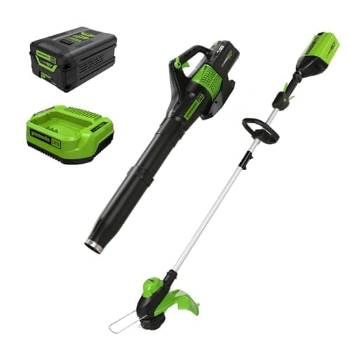 Greenworks 60V 13 in String Trimmer & 540 CFM Blower Combo, 4.0 Ah Battery | 60V Cordless Combo, 13" Weed Wacker, 0.080" Dual Bump Feed Line, 540 CFM Turbo Blower, Lightweight for Medium & Large Yards