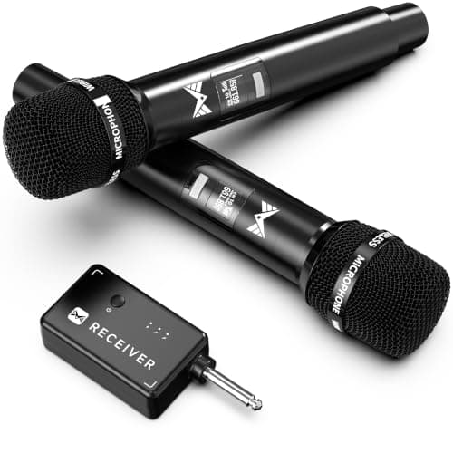 ECHOMUSSY Microphone Wireless One to One Chip Connection, 40 Hour Battery, 200 Feet Plug and Play, Ergonomic Design, Low Latency Microphone for Sing, Speech, Party (Black) (1)