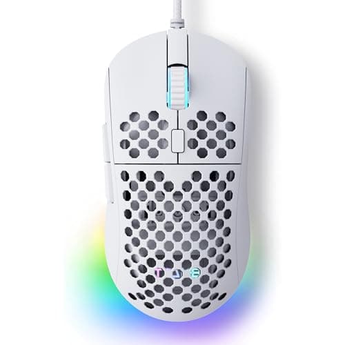 TMKB Falcon M1SE White Gaming Mouse, Wired, Lightweight Honeycomb, 12800DPI | High-Precision Optical Sensor, 6 Programmable Buttons, Customizable 16.8M RGB, Ergonomic, Drag-Free Paracord, PTFE Skates