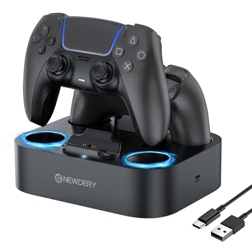 NEWDERY for PS5 Controller Charger Station Compatible with Dualsense Edge, Fast Charging Dock Stand with Cable, Dual Charging Station for PlayStation 5 & DualSense Edge Controller