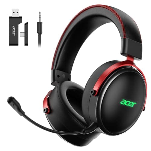 Acer Wireless Gaming Headset with Zero-Latency for PS5,PC,Switch-40H Batt | 2.4GHz & Bluetooth 5.4 Gaming Headphones with Adjustable Mic, 50mm Drivers for Immersive Sound, for FPS & RPG Games, Black