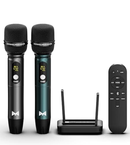 Wireless Microphones, Dual Handheld Mic System for Karaoke & Speakers | AI Vocal Removal & DSP Reverb, AUX or MIC Connection, Bluetooth Music Streaming, 260FT Dual-Mic Freedom