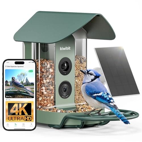 Kiwibit Bird Feeder with Camera 4K, Solar Powered, 8MP Photos, Smart AI ID | 4K Livestream & Instant Bird Alerts, Bird Identification, Family Sharing 20 Members, Adjustable Solar Panel, Easy Refill