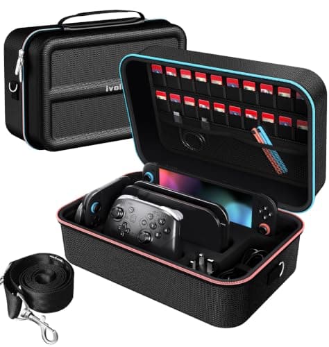ivoler Carrying Storage All in One Case for Nintendo Switch 2 (2025),Portable Travel All Protective Hard Messenger Bag Soft Lining 20 Games for Switch 2 Console Pro Controller Accessories Black