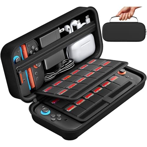 daydayup Switch Carrying Case Compatible with Nintendo Switch 2 - Fits Official AC Adapter - with 24 Games Cartridges Protective Travel Carrying Pouch for Console & Accessories Playstation Vita Case