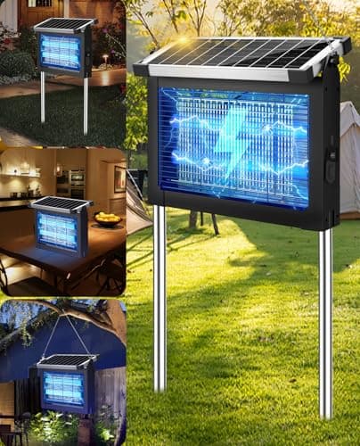 Solar Bug Zapper 4500V, Waterproof Mosquito Zapper Fly Traps Outdoor Patio | Auto Mode, Portable/Cordless/Rechargeable/Stake/Hang Design, 1 Acre Coverage, Dual LEDs, Patio Yard Camping Garden Pool Ideal