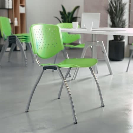 HERCULES Series 880 lb. Capacity Green Plastic Stack Chair with Titanium Gray Powder Coated Frame, PK5
