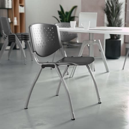 HERCULES Series 5 Pack 880 lb. Capacity Gray Plastic Stack Chair with Titanium Gray Powder Coated Frame
