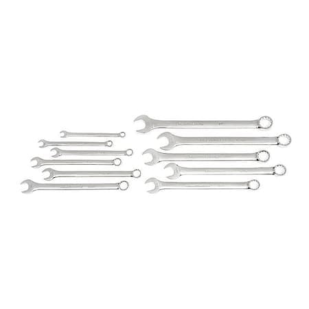 11 Piece 12 Point Long Pattern Combination SAE Wrench Set with Tool Roll