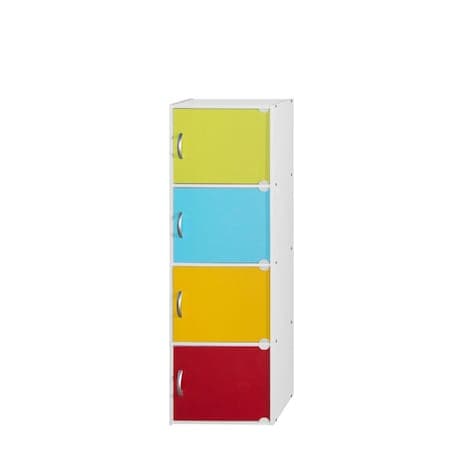 47.4 x 11.75 x 15.91 in. 4-Shelf & 4-Door Bookcase, Rainbow